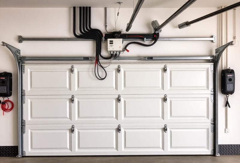 Garage door electrical panel with surge protector installed for home safety